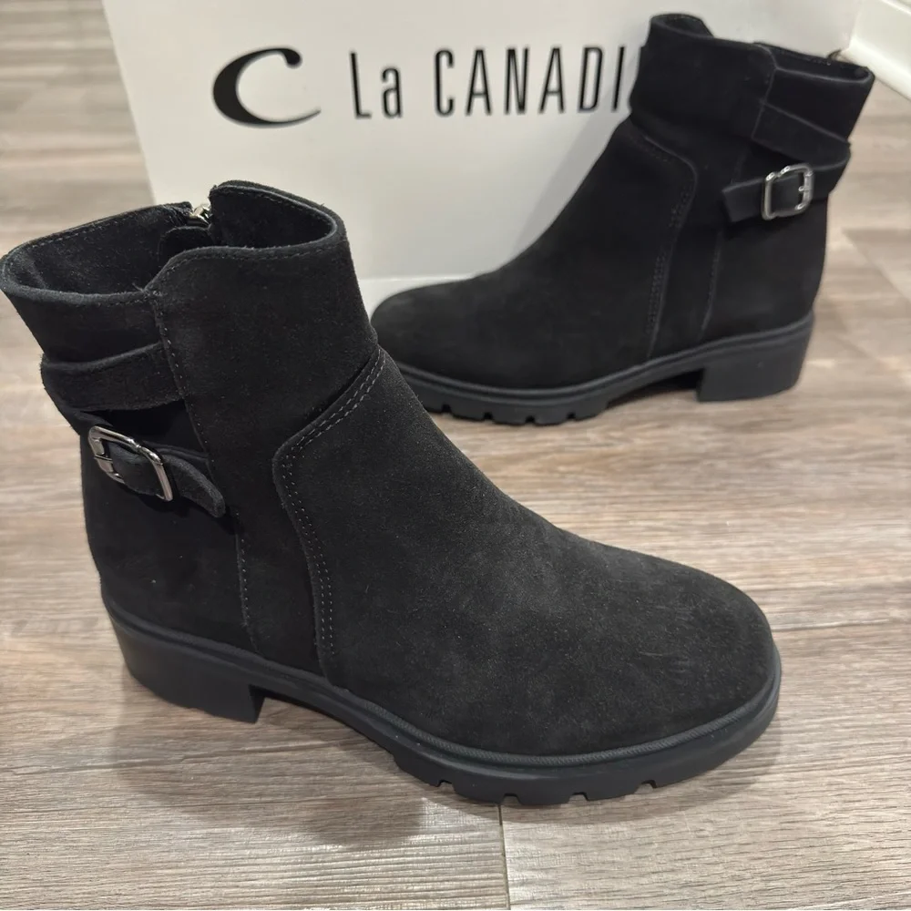 La Canadienne Shai Black Suede Bootie Boots